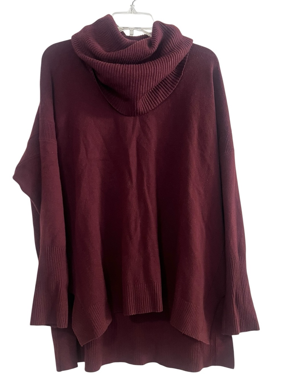 French Connection Cowl Neck Poncho Sweater 1X Burgundy